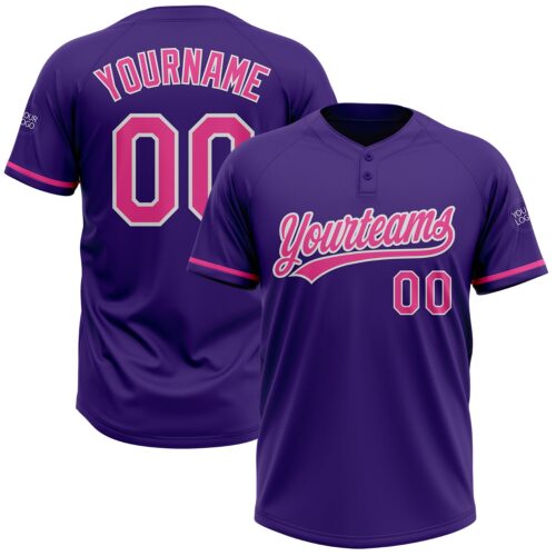 Softball1672 Custom Purple Pink-White Two-Button Unisex Softball Jersey