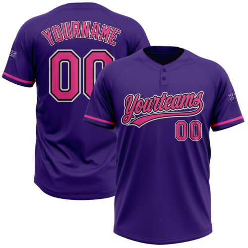 Softball1673 Custom Purple Pink-Black Two-Button Unisex Softball Jersey