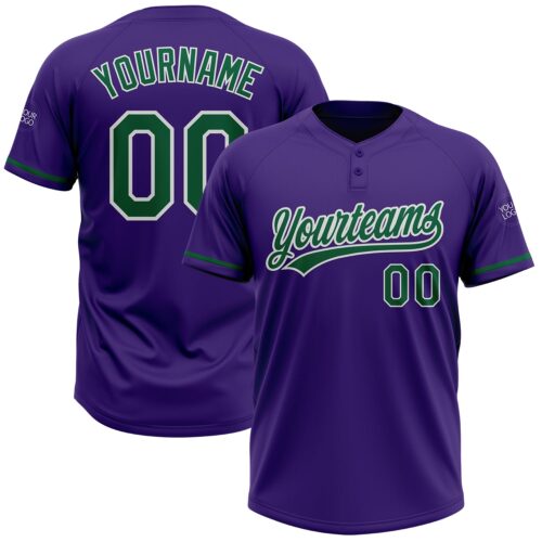 Softball1675 Custom Purple Kelly Green-White Two-Button Unisex Softball Jersey