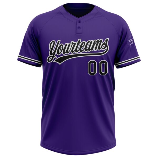 Custom Purple Black-White Two-Button Unisex Softball Jersey