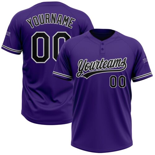 Softball1677 Custom Purple Black-White Two-Button Unisex Softball Jersey