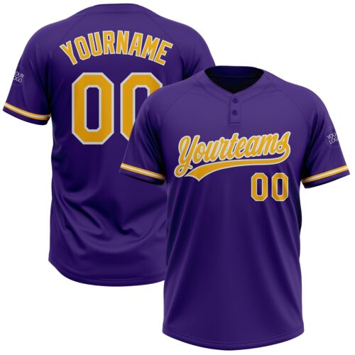 Softball1678 Custom Purple Gold-White Two-Button Unisex Softball Jersey