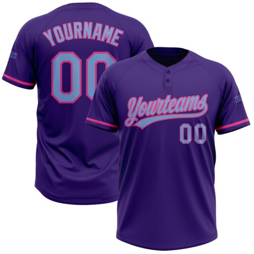 Softball1679 Custom Purple Light Blue-Pink Two-Button Unisex Softball Jersey