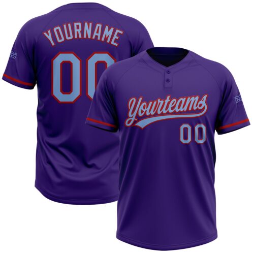 Softball1680 Custom Purple Light Blue-Red Two-Button Unisex Softball Jersey