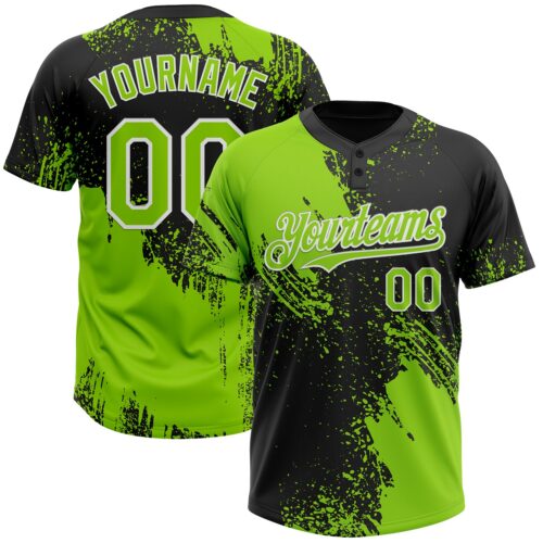 Softball1688 Custom Neon Green Black-White 3D Pattern Abstract Brush Stroke Two-Button Unisex Softball Jersey