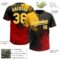 Custom Black Gold-Red 3D Pattern Abstract Brush Stroke Two-Button Unisex Softball Jersey
