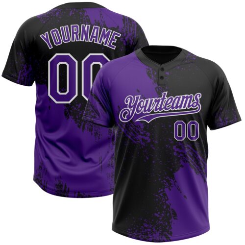Softball1707 Custom Purple Black-White 3D Pattern Abstract Brush Stroke Two-Button Unisex Softball Jersey