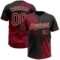 Custom Crimson Black-Cream 3D Pattern Abstract Brush Stroke Two-Button Unisex Softball Jersey