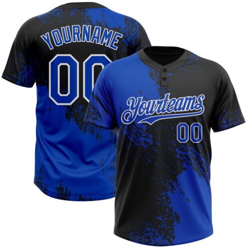Softball1712 Custom Black Thunder Blue-White 3D Pattern Abstract Brush Stroke Two-Button Unisex Softball Jersey