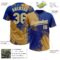 Custom Old Gold Royal-White 3D Pattern Abstract Brush Stroke Two-Button Unisex Softball Jersey