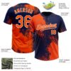 Custom Orange Navy-White 3D Pattern Abstract Brush Stroke Two-Button Unisex Softball Jersey