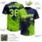 Custom Neon Green Navy-White 3D Pattern Abstract Brush Stroke Two-Button Unisex Softball Jersey