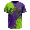 Custom Neon Green Black-Purple 3D Pattern Abstract Brush Stroke Two-Button Unisex Softball Jersey