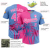 Custom Pink Light Blue-White 3D Pattern Hawaii Coconut Trees Two-Button Unisex Softball Jersey