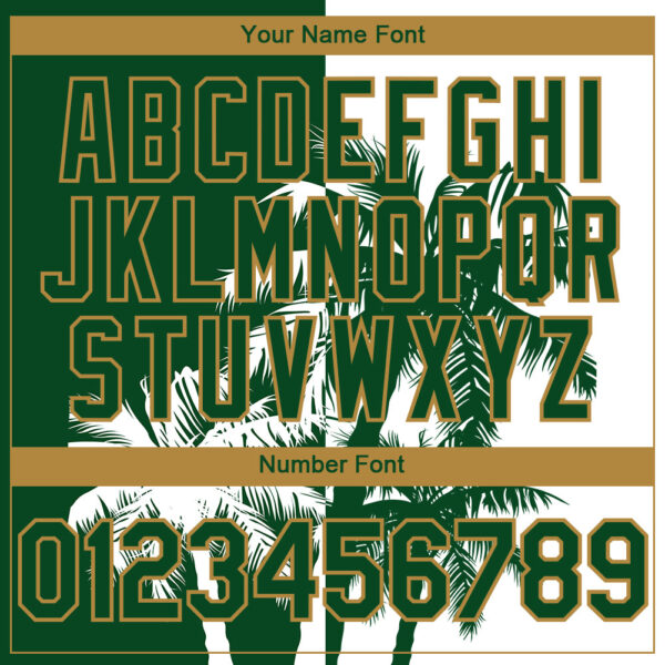 Custom White Green-Old Gold 3D Pattern Hawaii Coconut Trees Two-Button Unisex Softball Jersey