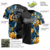 Custom Black White 3D Pattern Hawaii Tropical Leaves Two-Button Unisex Softball Jersey