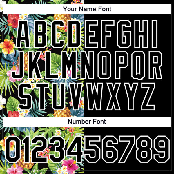 Custom Black White 3D Pattern Hawaii Tropical Pineapples, Palm Leaves And Flowers Two-Button Unisex Softball Jersey