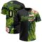 Custom Black Neon Green 3D Pattern Hawaii Tropical Palm Leaves With Orchids Two-Button Unisex Softball Jersey