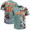 Custom Teal Texas Orange-White 3D Pattern Hawaii Tropical Palm Leaves Two-Button Unisex Softball Jersey