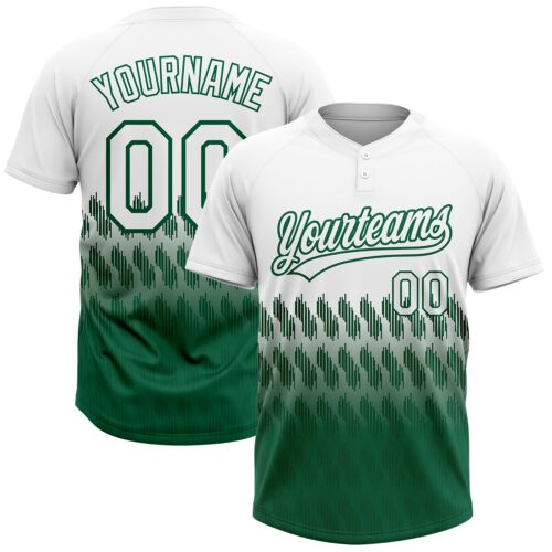 Softball1757 Custom White Kelly Green 3D Pattern Lines Two-Button Unisex Softball Jersey