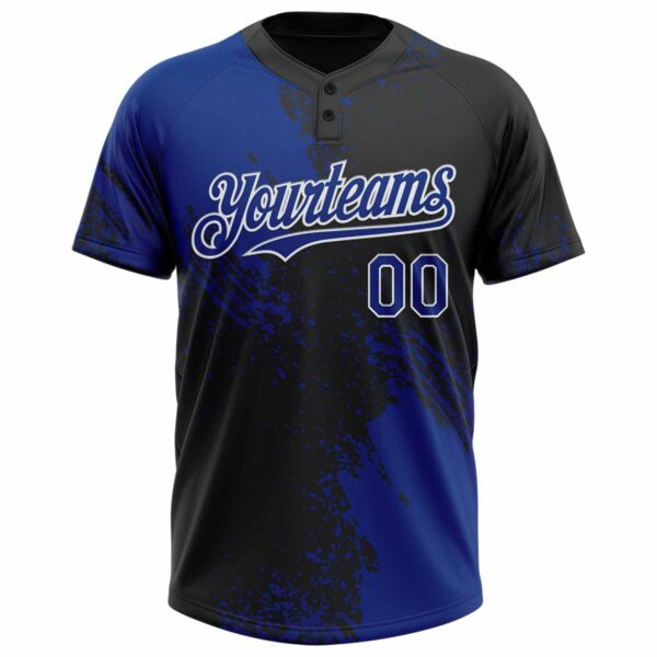 Custom Royal Black-White 3D Pattern Abstract Brush Stroke Two-Button Unisex Softball Jersey