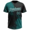 Custom Teal Black-White 3D Pattern Abstract Brush Stroke Two-Button Unisex Softball Jersey
