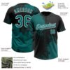 Custom Teal Black-White 3D Pattern Abstract Brush Stroke Two-Button Unisex Softball Jersey