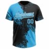 Custom Sky Blue Black-White 3D Pattern Abstract Brush Stroke Two-Button Unisex Softball Jersey