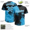 Custom Sky Blue Black-White 3D Pattern Abstract Brush Stroke Two-Button Unisex Softball Jersey
