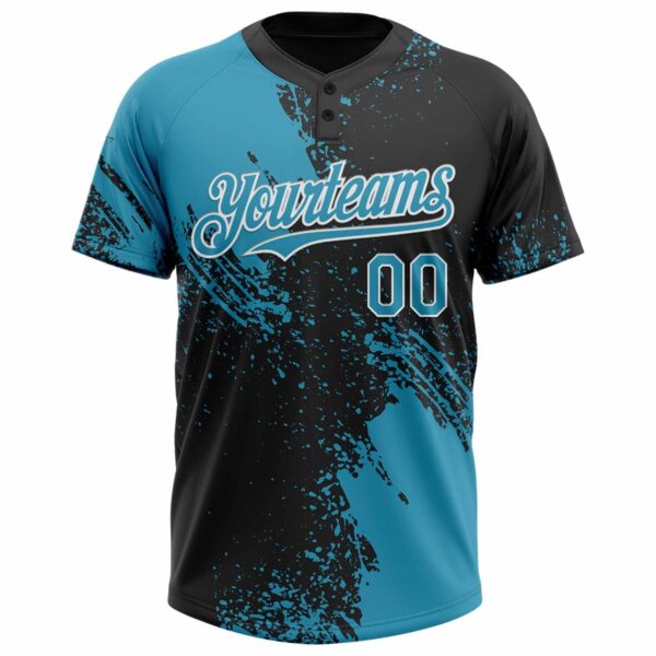 Custom Panther Blue Black-White 3D Pattern Abstract Brush Stroke Two-Button Unisex Softball Jersey