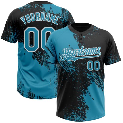 Softball1768 Custom Panther Blue Black-White 3D Pattern Abstract Brush Stroke Two-Button Unisex Softball Jersey