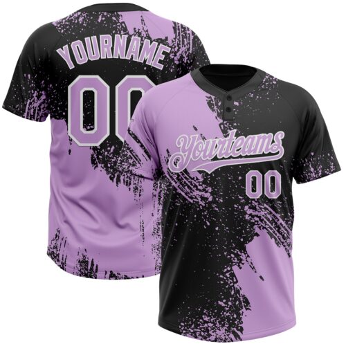Softball1770 Custom Light Purple Black-White 3D Pattern Abstract Brush Stroke Two-Button Unisex Softball Jersey