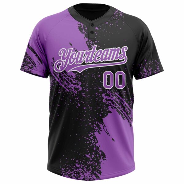 Custom Medium Purple Black-White 3D Pattern Abstract Brush Stroke Two-Button Unisex Softball Jersey