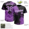 Custom Medium Purple Black-White 3D Pattern Abstract Brush Stroke Two-Button Unisex Softball Jersey