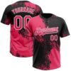 Custom Neon Pink Black-White 3D Pattern Abstract Brush Stroke Two-Button Unisex Softball Jersey