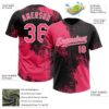 Custom Neon Pink Black-White 3D Pattern Abstract Brush Stroke Two-Button Unisex Softball Jersey