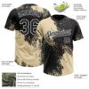 Custom Cream Black-White 3D Pattern Abstract Brush Stroke Two-Button Unisex Softball Jersey
