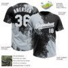 Custom Silver Black-White 3D Pattern Abstract Brush Stroke Two-Button Unisex Softball Jersey