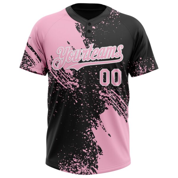 Custom Light Pink Black-White 3D Pattern Abstract Brush Stroke Two-Button Unisex Softball Jersey