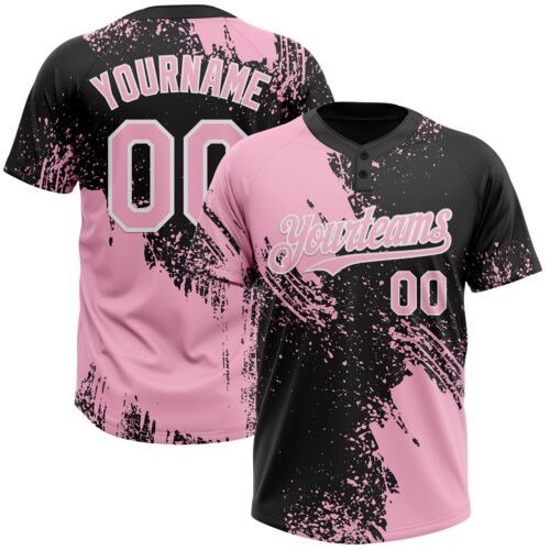 Softball1775 Custom Light Pink Black-White 3D Pattern Abstract Brush Stroke Two-Button Unisex Softball Jersey
