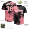 Custom Medium Pink Black-White 3D Pattern Abstract Brush Stroke Two-Button Unisex Softball Jersey