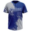 Custom Gray Royal-White 3D Pattern Abstract Brush Stroke Two-Button Unisex Softball Jersey