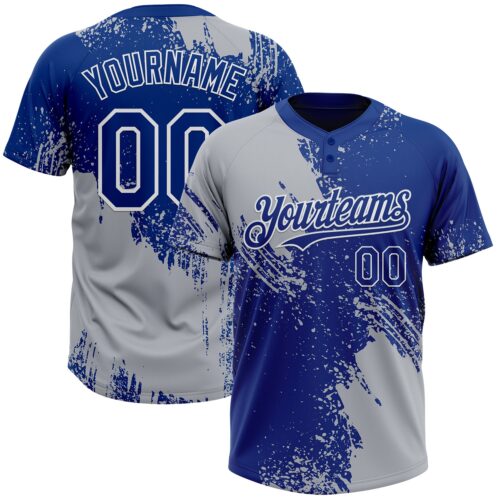 Softball1778 Custom Gray Royal-White 3D Pattern Abstract Brush Stroke Two-Button Unisex Softball Jersey