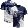 Custom White Navy 3D Pattern Abstract Brush Stroke Two-Button Unisex Softball Jersey