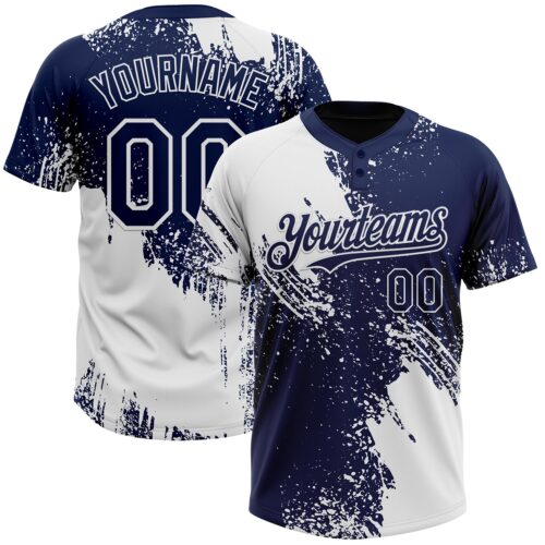 Softball1779 Custom White Navy 3D Pattern Abstract Brush Stroke Two-Button Unisex Softball Jersey