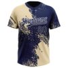 Custom Cream Navy-White 3D Pattern Abstract Brush Stroke Two-Button Unisex Softball Jersey