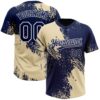 Custom Cream Navy-White 3D Pattern Abstract Brush Stroke Two-Button Unisex Softball Jersey