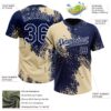 Custom Cream Navy-White 3D Pattern Abstract Brush Stroke Two-Button Unisex Softball Jersey