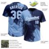Custom Light Blue Navy-White 3D Pattern Abstract Brush Stroke Two-Button Unisex Softball Jersey