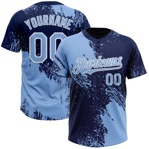 Softball1781 Custom Light Blue Navy-White 3D Pattern Abstract Brush Stroke Two-Button Unisex Softball Jersey
